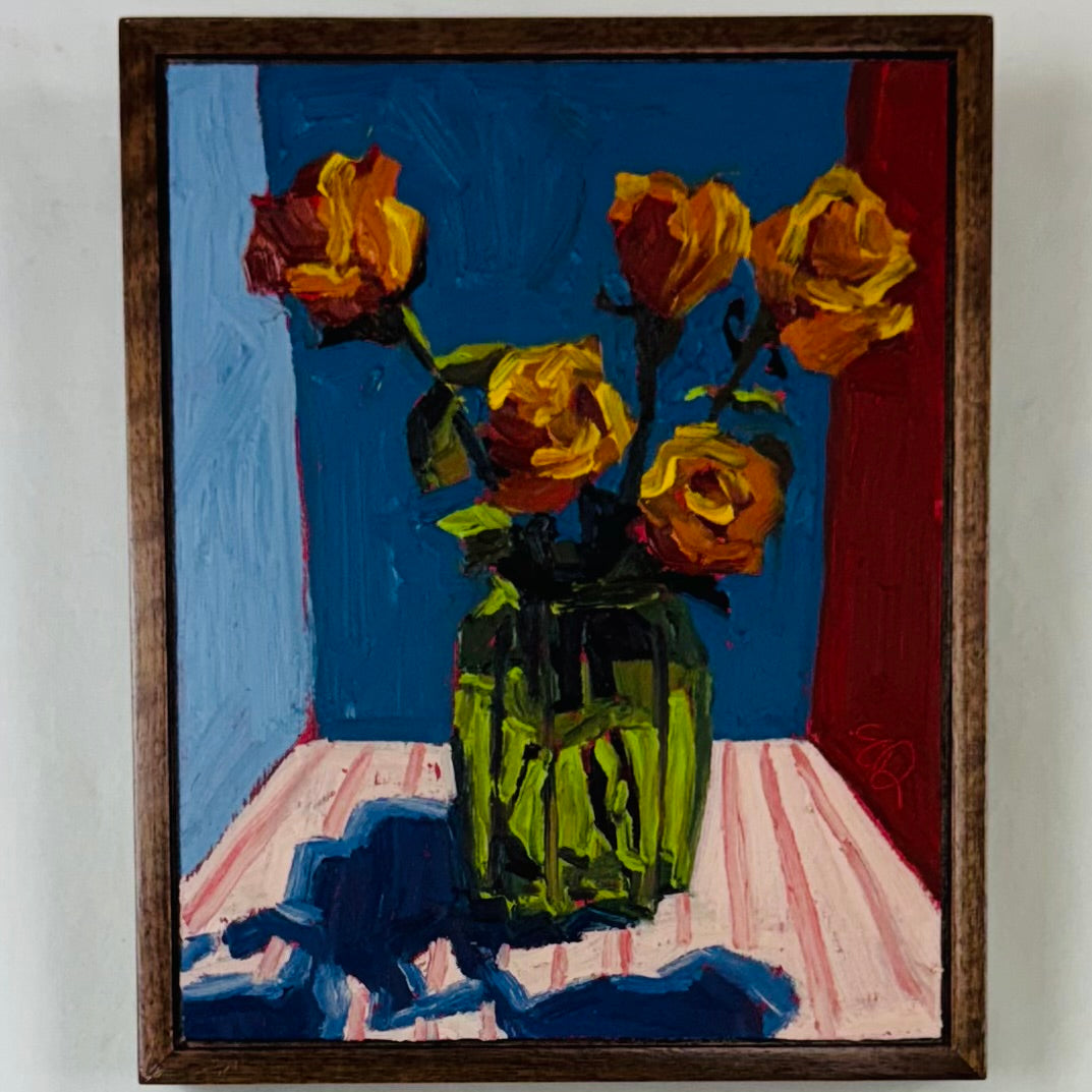 Roses in Green Vase