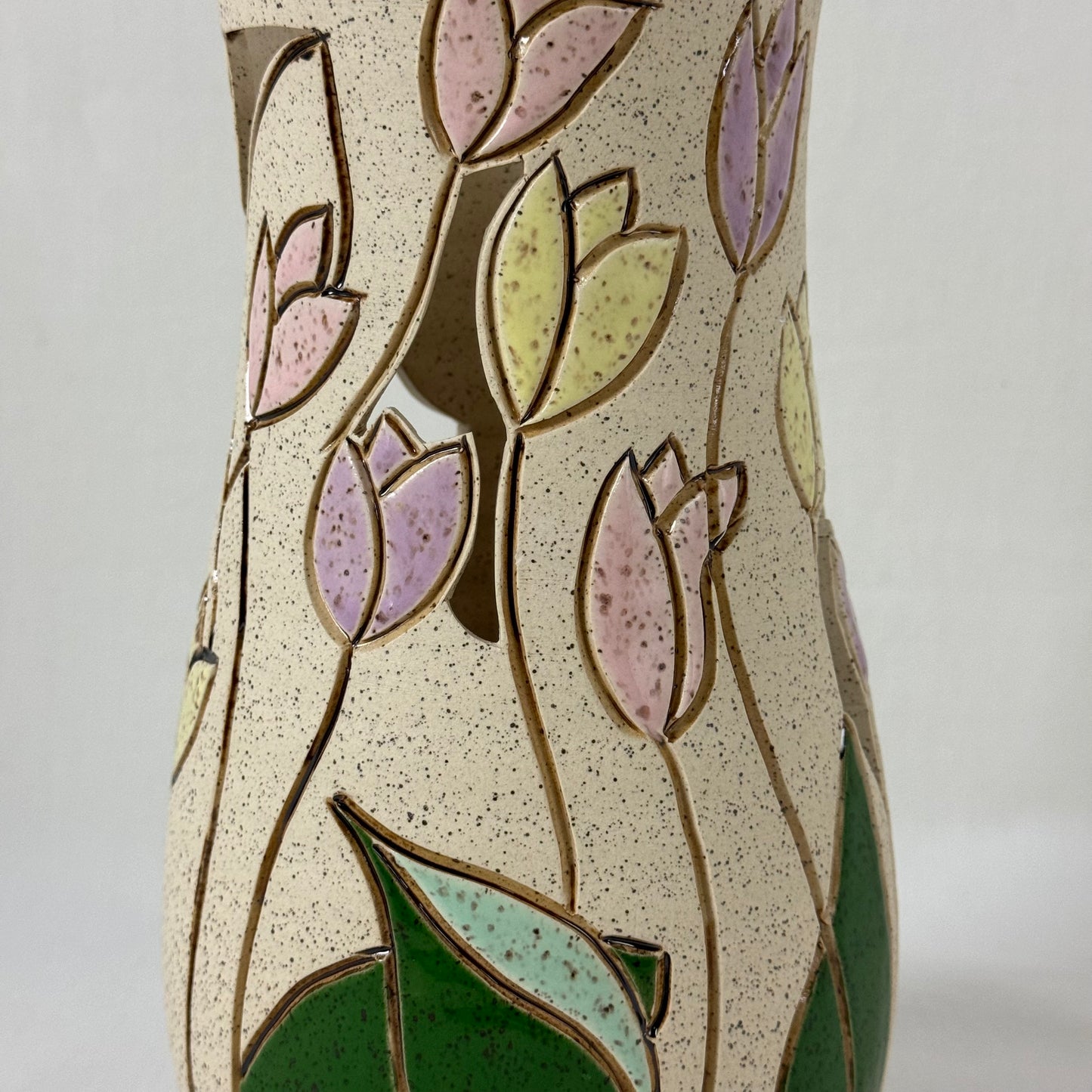 Ceramic Vase, carved tulips