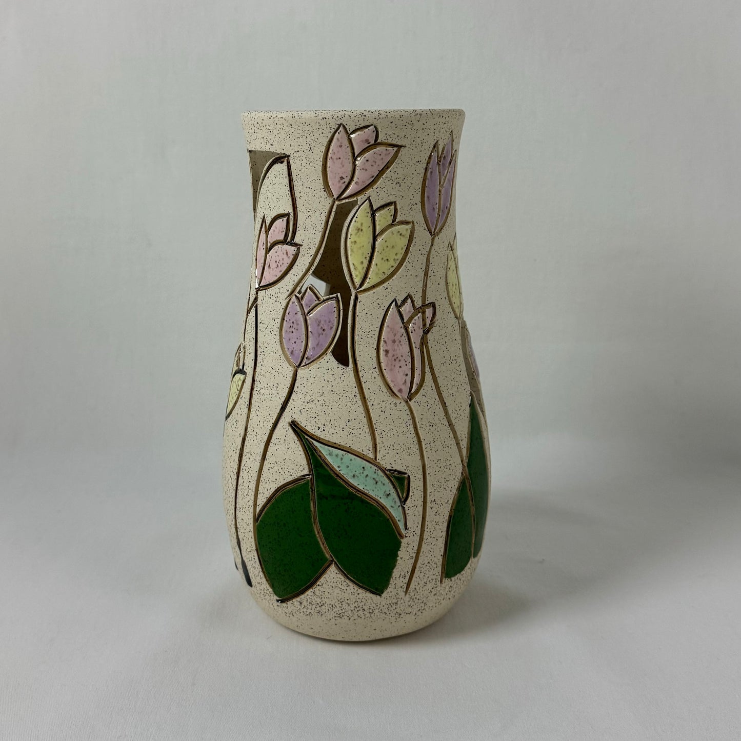 Ceramic Vase, carved tulips