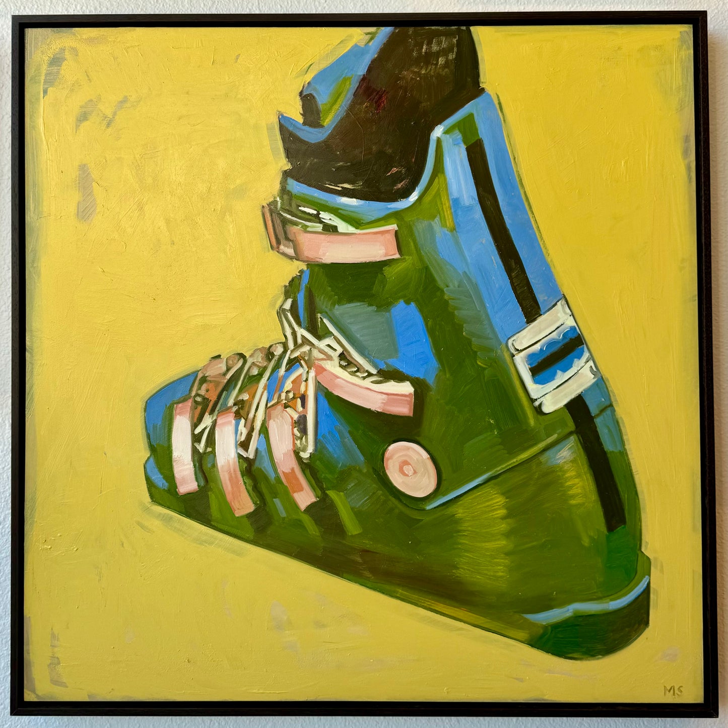 Blue and Green Ski Boot