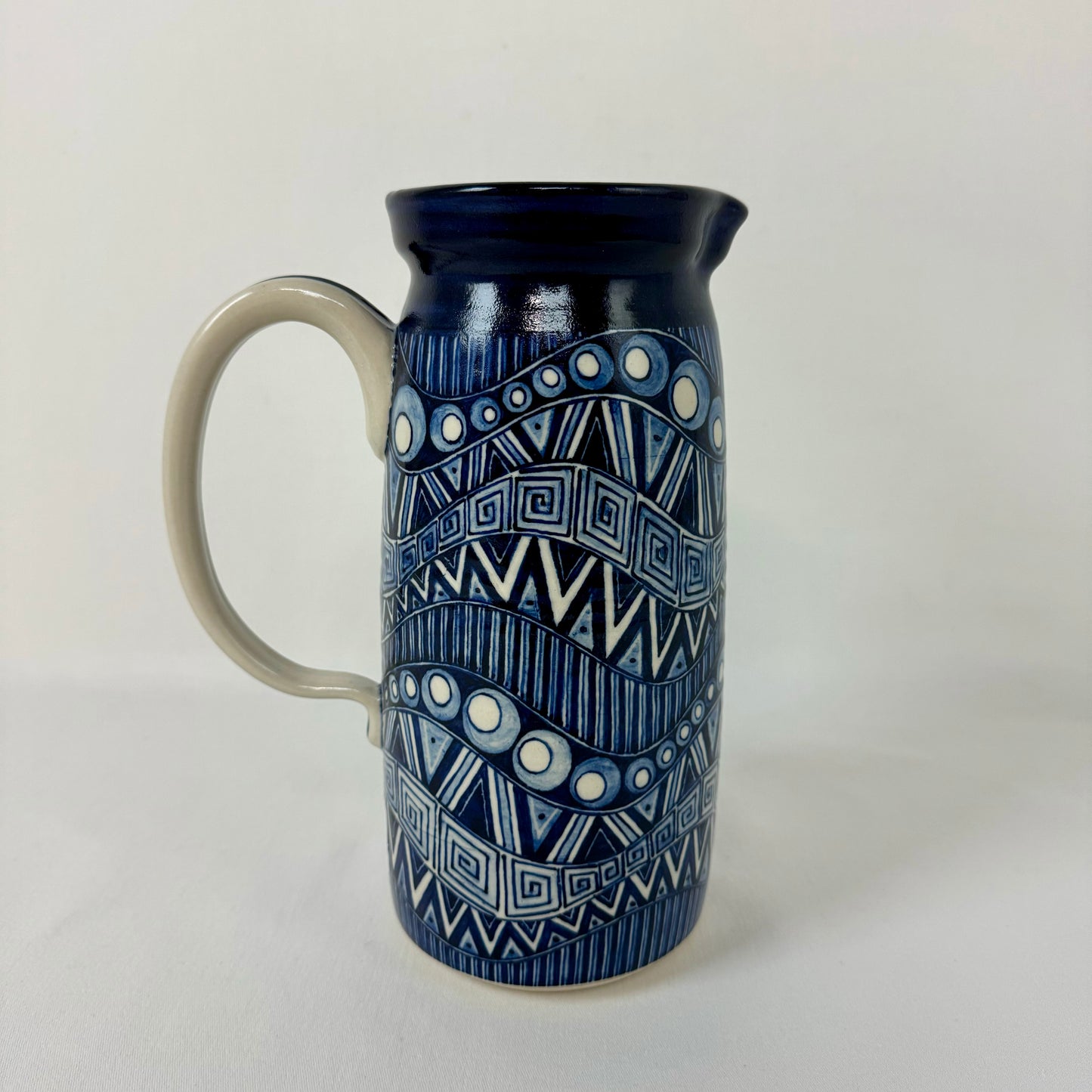 Hand Painted Tall Pitcher (Geometric Waves)