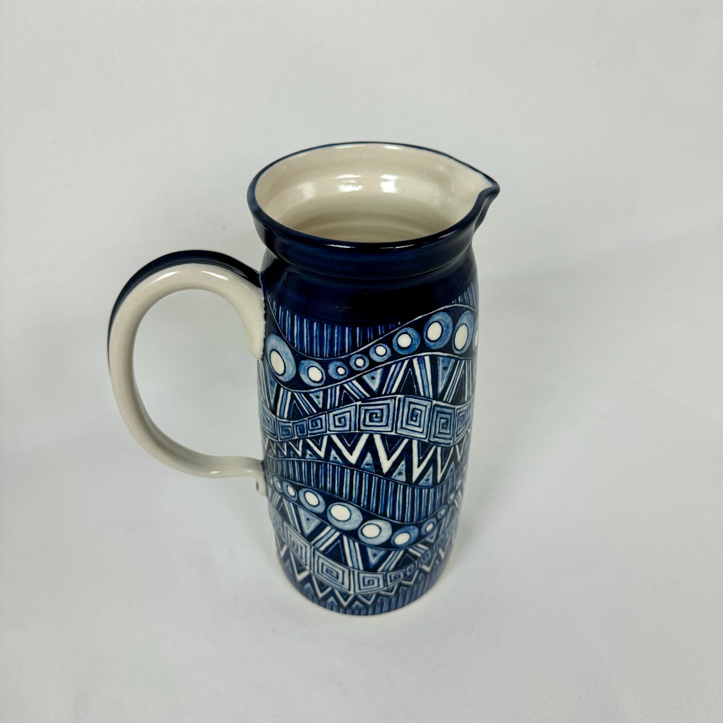 Hand Painted Tall Pitcher (Geometric Waves)
