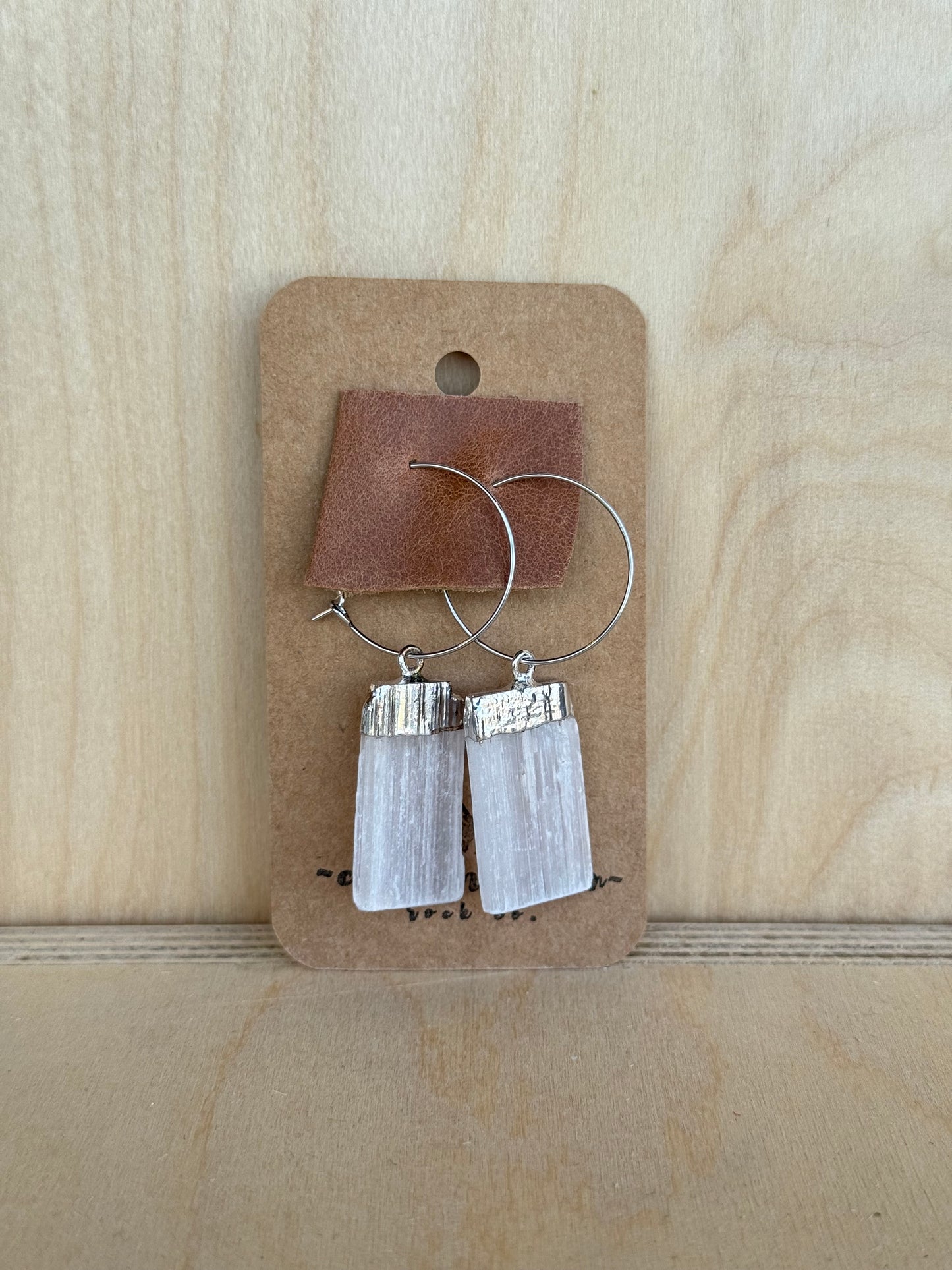 Selenite Hoops on White Gold