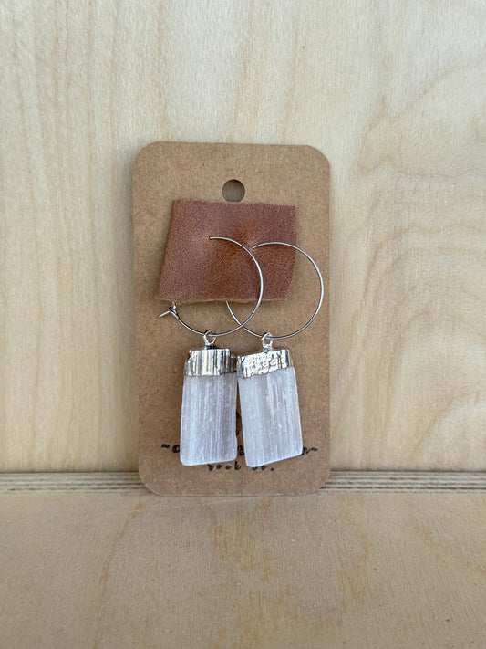 Selenite Hoops on White Gold