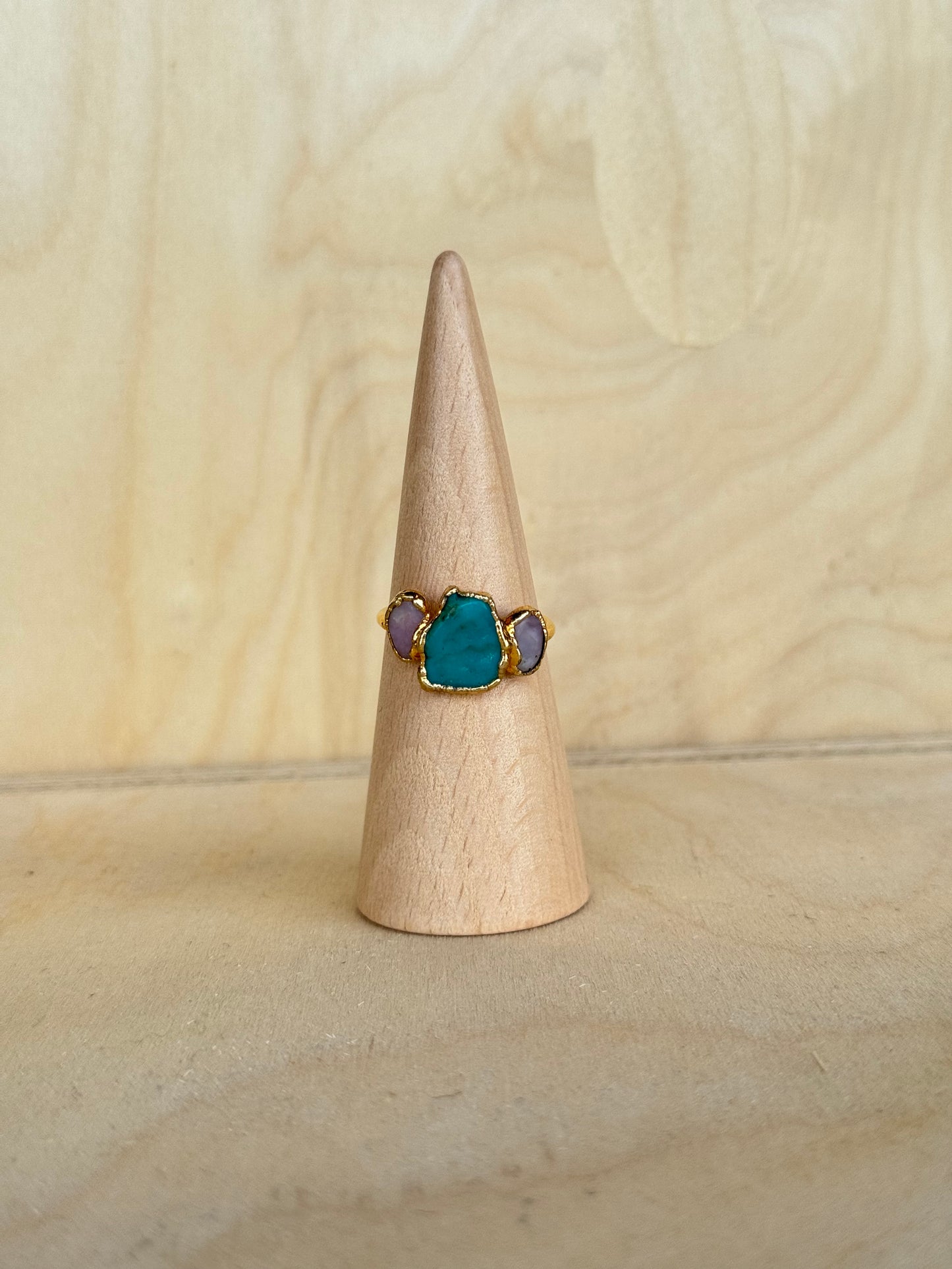 Turquoise + Pink Opal Three Stone Ring