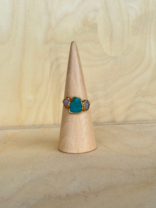 Turquoise + Pink Opal Three Stone Ring