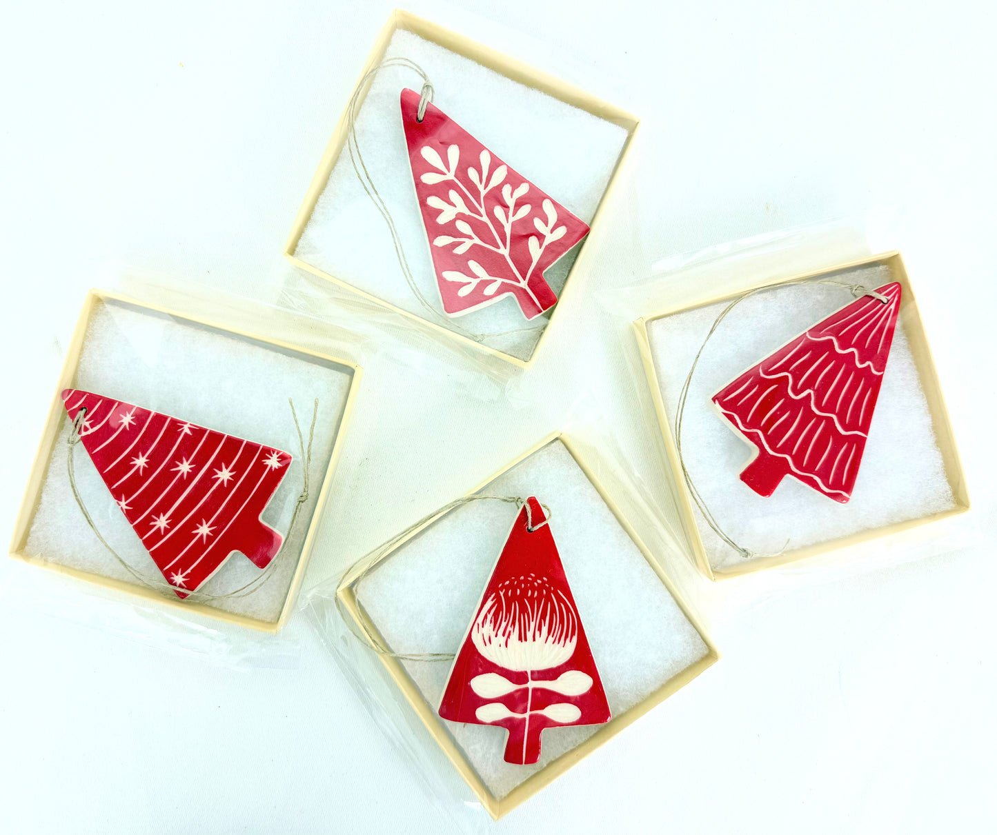 Red Carved Christmas Tree Ornaments