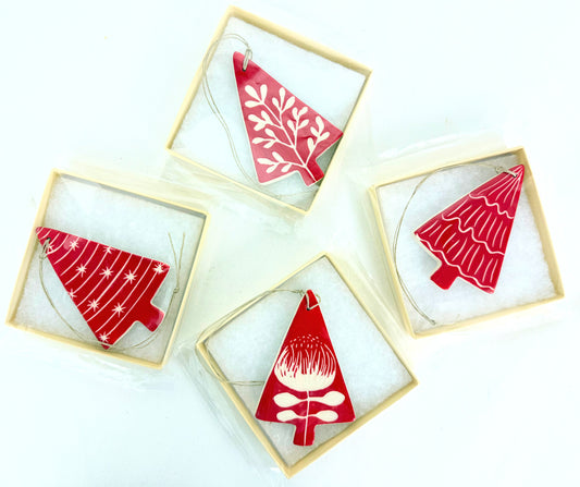 Red Carved Christmas Tree Ornaments