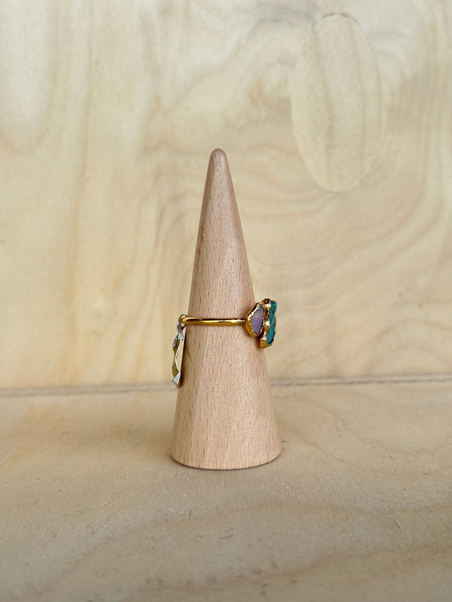 Turquoise + Pink Opal Three Stone Ring