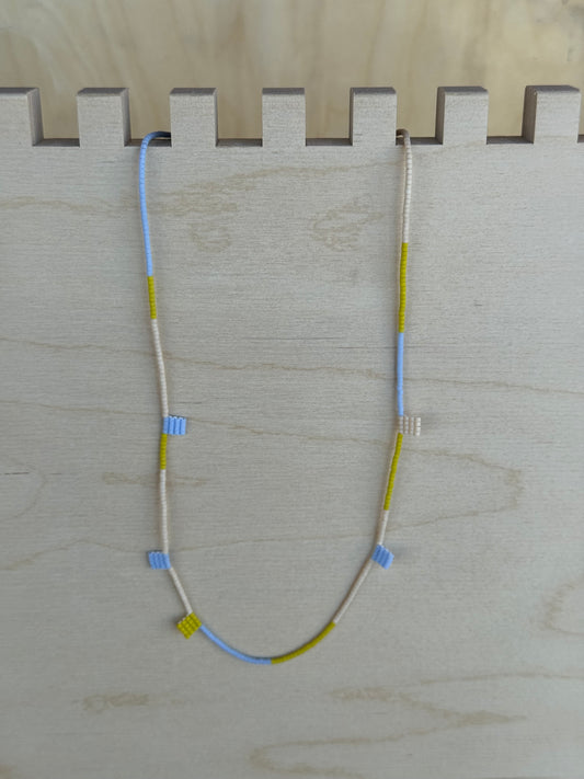 Chartreuse & Blue Beaded Necklace