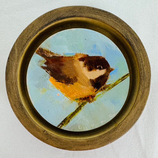 Chickadee on Blue