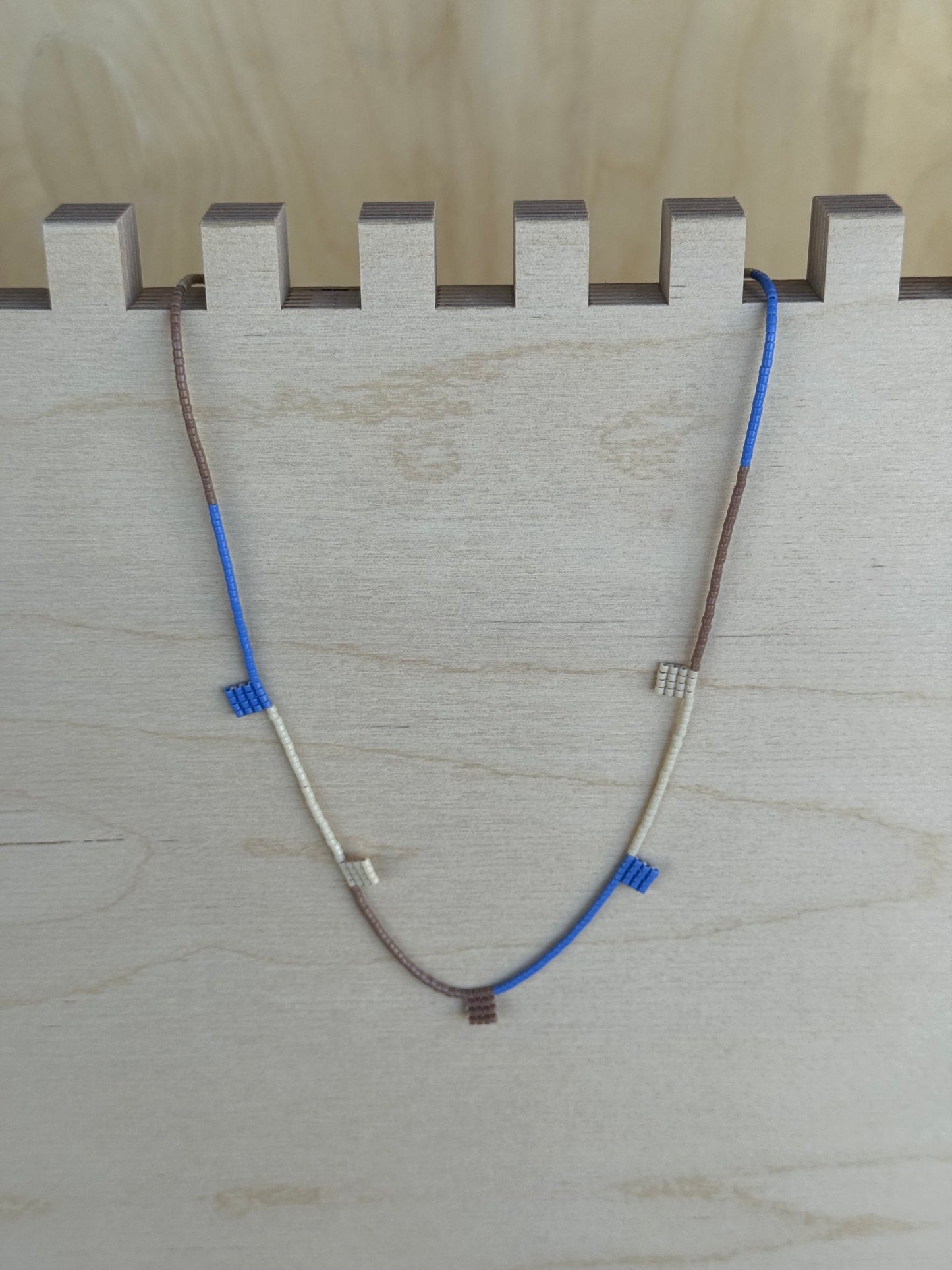 Taupe & Blue Beaded Necklace