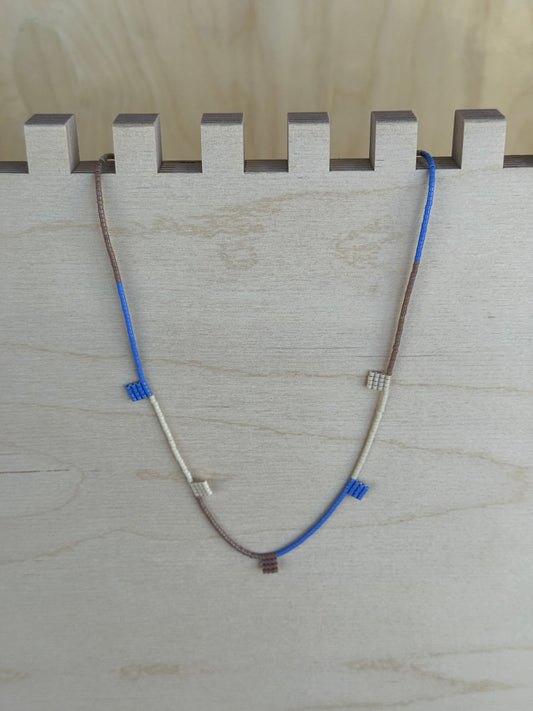 Taupe & Blue Beaded Necklace