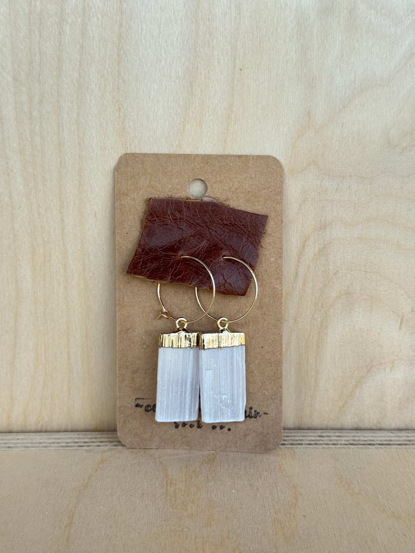 Selenite Hoops on Gold