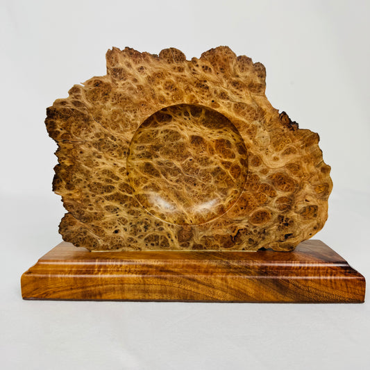 Live Edge California Redwood Burl Bowl with Hawaiian Koa Wood Stand