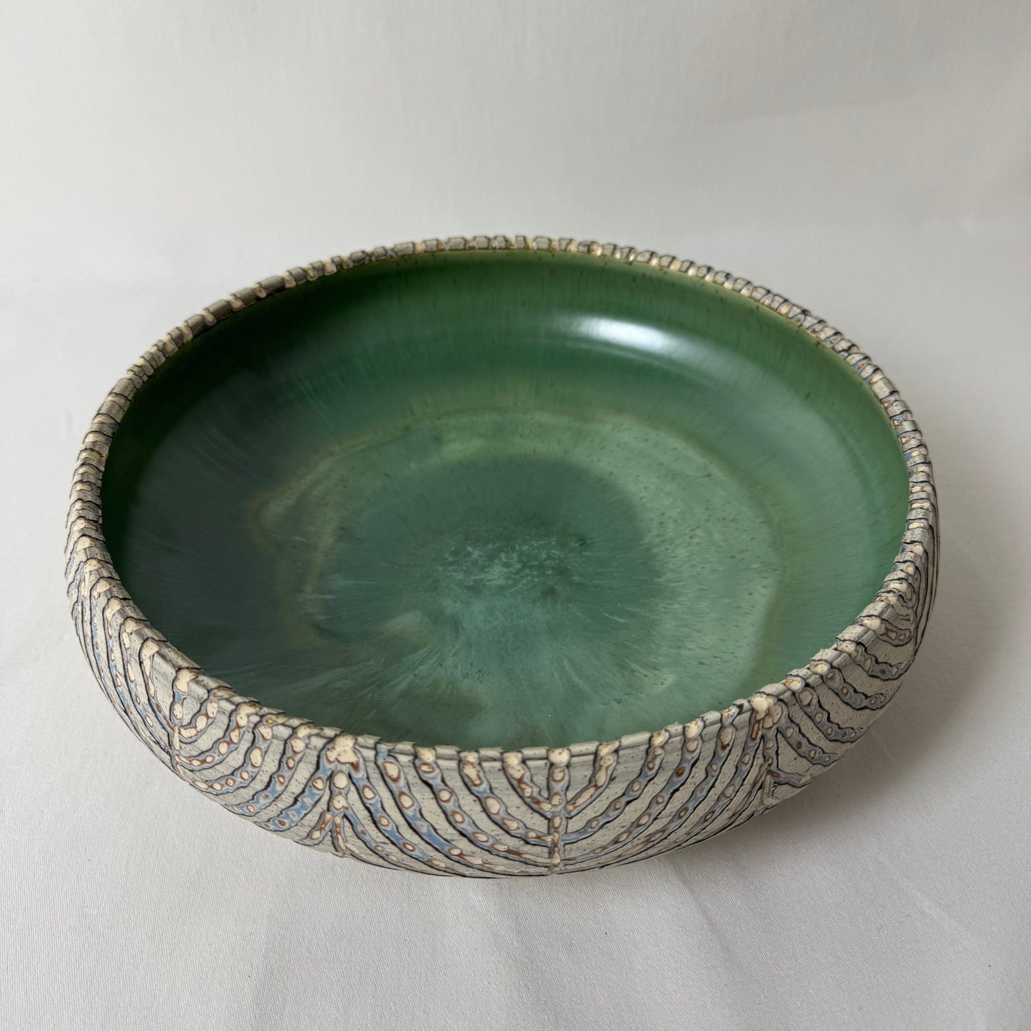 Flicker Ceramic Large Carved Shallow Bowl