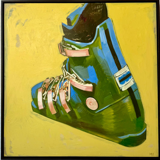 Blue and Green Ski Boot