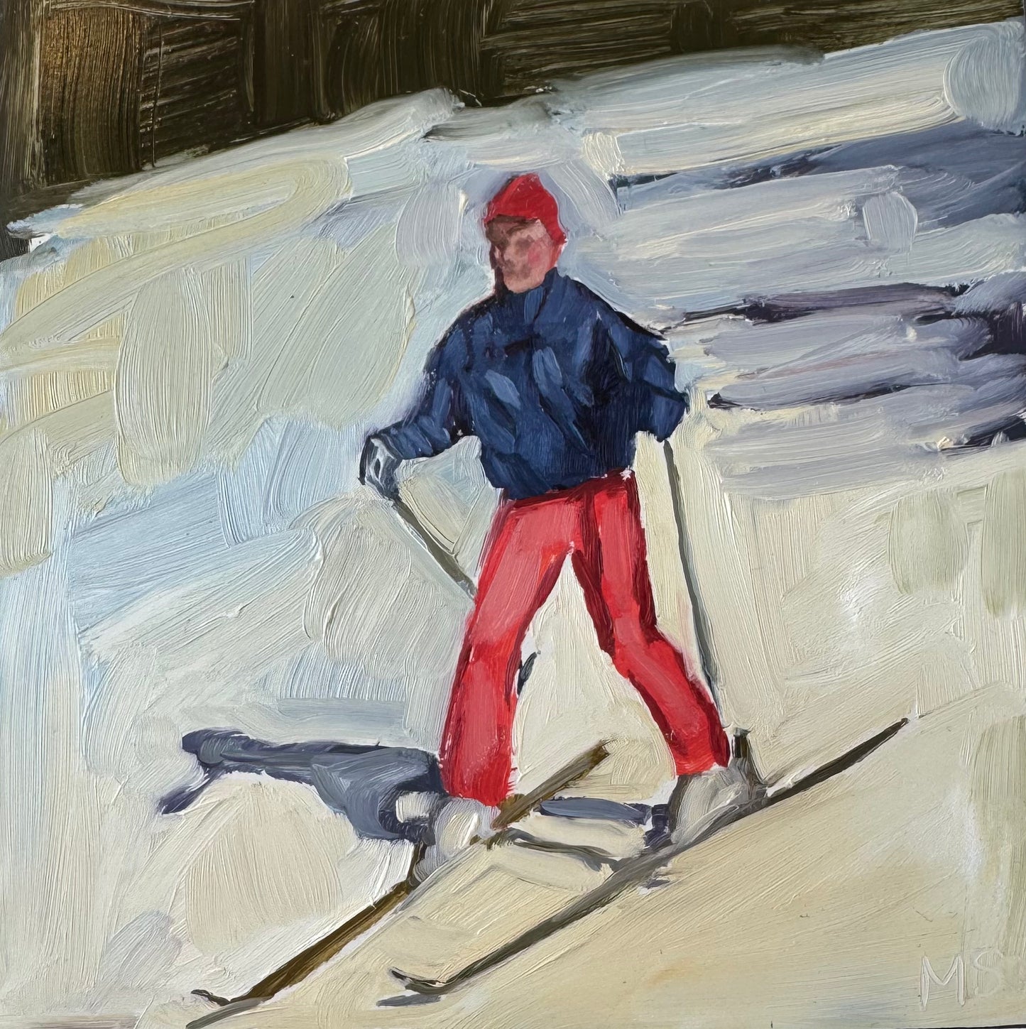 Small Skier with Red Hat