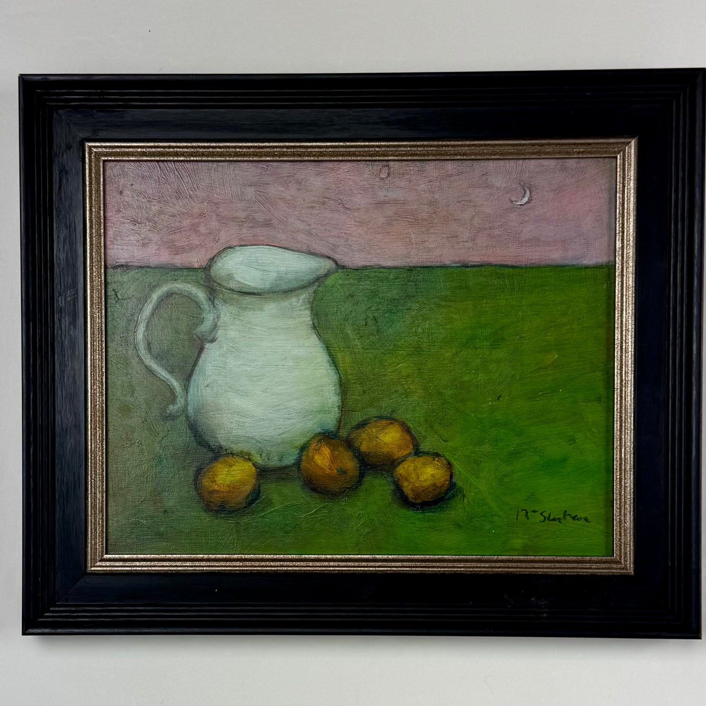 Pitcher and Apricots with Pink Sky