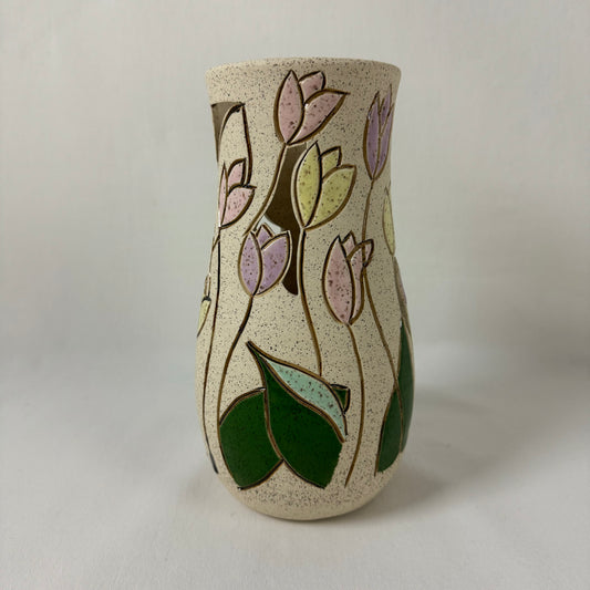 Ceramic Vase, carved tulips