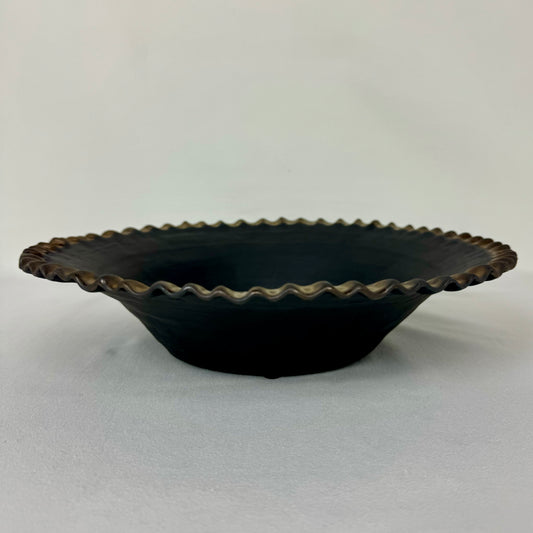 Hand Built Scalloped Bowl Obsidian