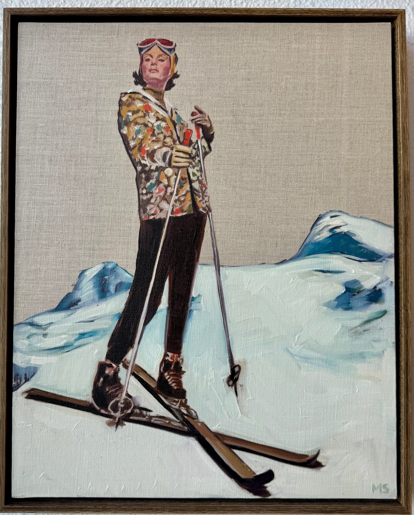 Vintage Skier with Floral Jacket