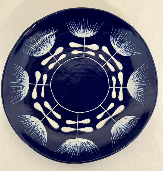 Cobalt Platter with Flowers