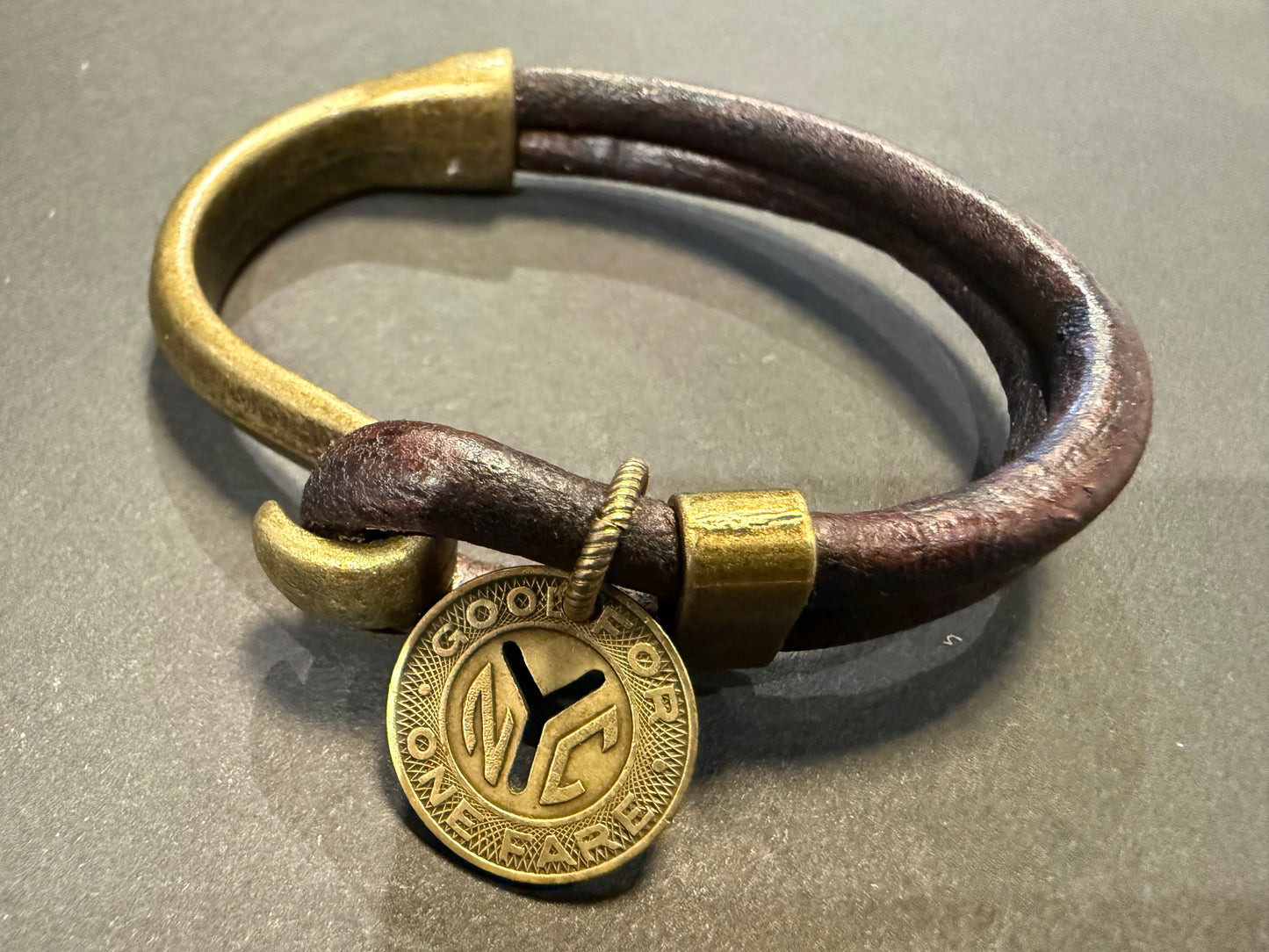 NYC Token - Half Brass/Leather Bracelet